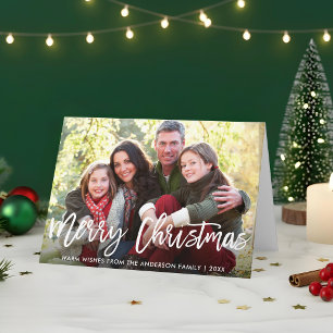 Kerstmis familiefoto vouwkaart in penseel letterty feestdagen kaart