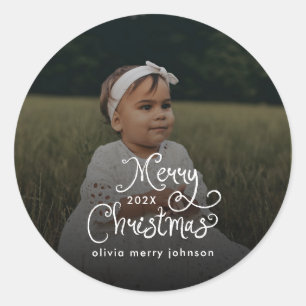 Kerstmis Fantasievol Schrift Baby Foto Ronde Sticker
