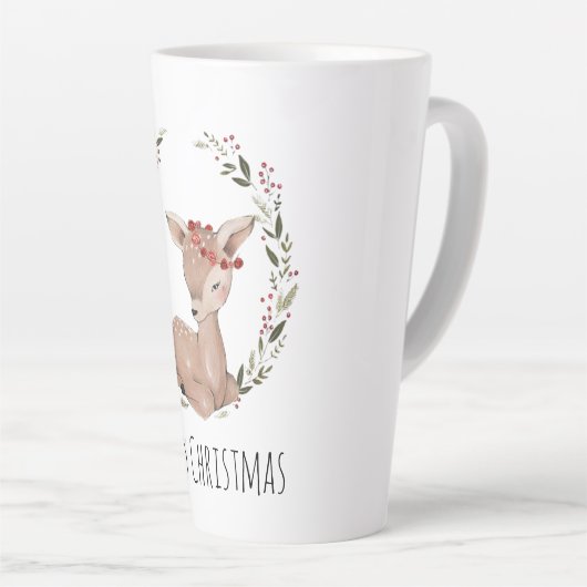 Kerstmis Fawn Wreate  Latte Mok (Rechterhoek)