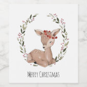 Kerstmis Fawn Wreath Wijn Etiket (Enkel label)