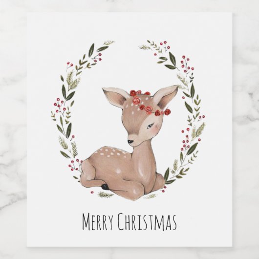 Kerstmis Fawn Wreath Wijn Etiket (Enkel label)