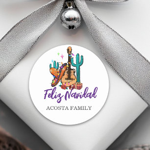 Kerstmis Feliz Navidad Cactus Sombrero Ronde Sticker