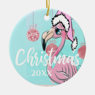 Kerstmis Flamingo Foto Blue Pink Girly Cute Keramisch Ornament