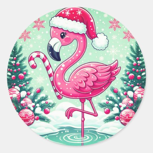 Kerstmis Flamingo Sublimatie Clipart-10424 Ronde Sticker (Voorkant)