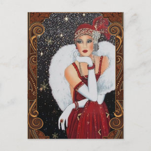 Kerstmis Flapper Girl Sterrenhemel Briefkaart