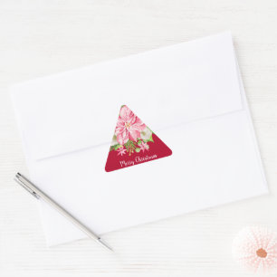 Kerstmis: Floral Red Holiday Driehoek Sticker