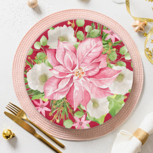Kerstmis: Floral Red Holiday Papieren Bordje