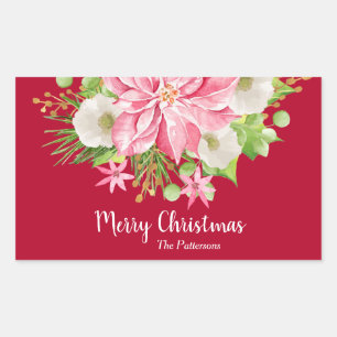 Kerstmis: Floral Red Holiday Rechthoekige Sticker