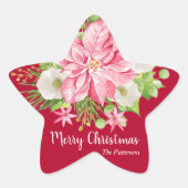 Kerstmis: Floral Red Holiday Ster Sticker (Voorkant)