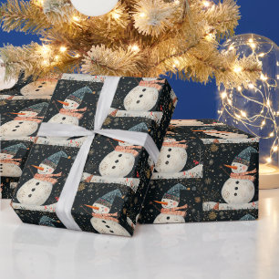 Kerstmis Folklore Sneeuwman Kunst Cadeaupapier