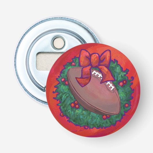 Kerstmis Football op rood Button Flesopener (Voorkant)