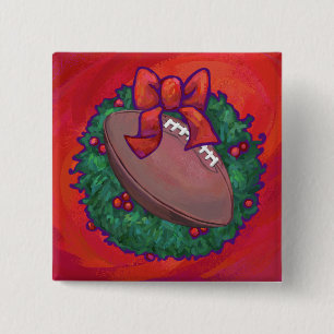 Kerstmis Football op rood Vierkante Button 5,1 Cm