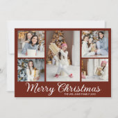 Kerstmis Foto Collage Chic Bourgondie Rood Feestdagenkaart (Voorkant)