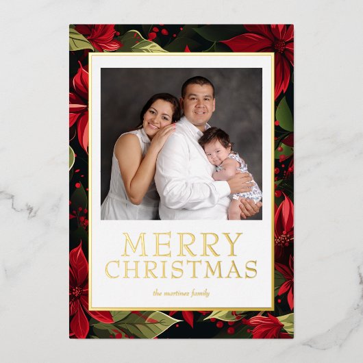 Kerstmis Foto Poinsettia Goud Folie Folie Feestdagenkaart (Voorkant)