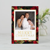 Kerstmis Foto Poinsettia Goud Folie Folie Feestdagenkaart (Staand Voorkant)