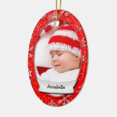 Kerstmis Foto Red Snowflake 2 Sided Keramisch Ornament (Links)