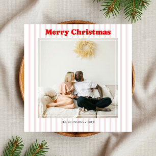 Kerstmis Foto Rode Strepen Feestdagenkaart