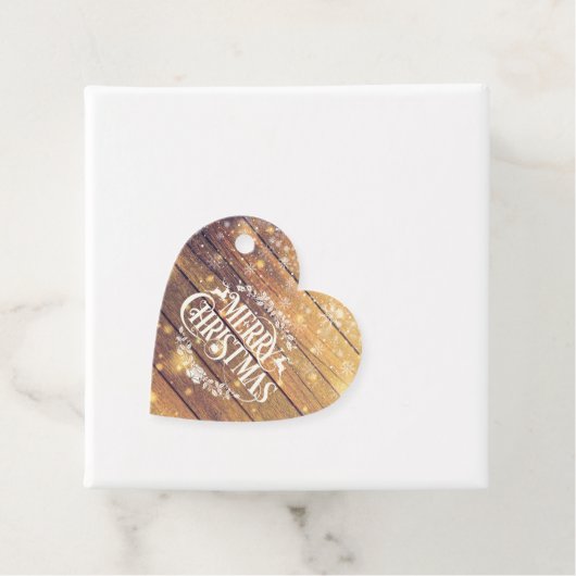 Kerstmis Foto Rustiek Hout Sneeuwvlokken Bedankjes Labels (In situ)