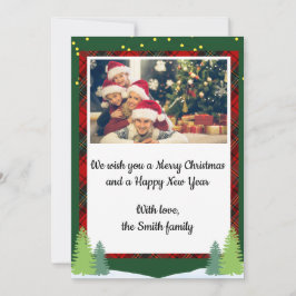 Kerstmis Foto Vakantiewenskaart Geruite Rand Feestdagenkaart