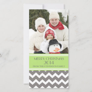 Kerstmis Fotokaart Groen Grijs Chevron Feestdagenkaart
