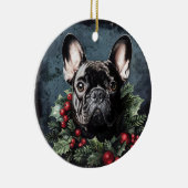 Kerstmis Franse Bulldog Holly Keramisch Ornament (Rechts)