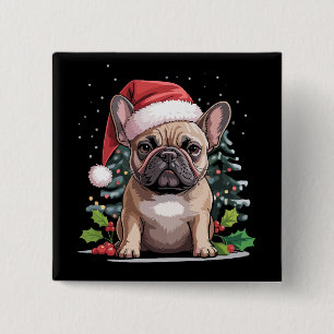 Kerstmis Franse Bulldog Liefhebber Hond Moeder Gra Vierkante Button 5,1 Cm