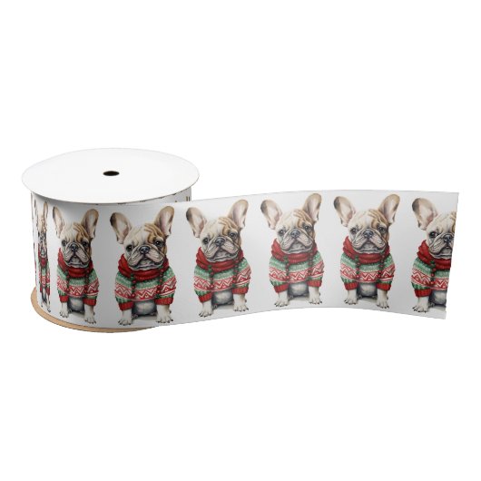 Kerstmis Franse Bulldog met trui Lint (Spoel)
