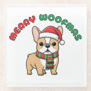 Kerstmis Franse Bulldog Onderzetter: Prettig Woofm Glazen Onderzetter