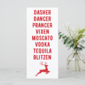 Kerstmis Funny Alcohol Reindeer Names Card (Staand voorkant)