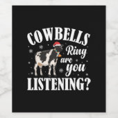 Kerstmis Funny Cowbells Ring Koe Lover Wijn Etiket (Enkel label)