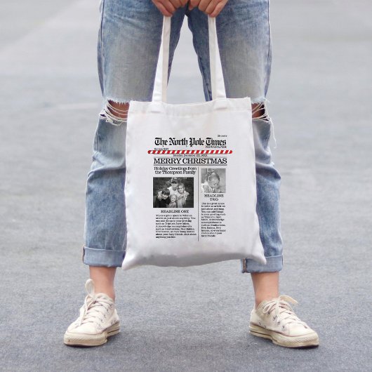 Kerstmis Funny North Pole Times Newspaper Cute Tote Bag