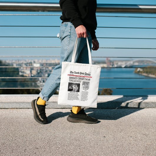 Kerstmis Funny North Pole Times Newspaper Cute Tote Bag