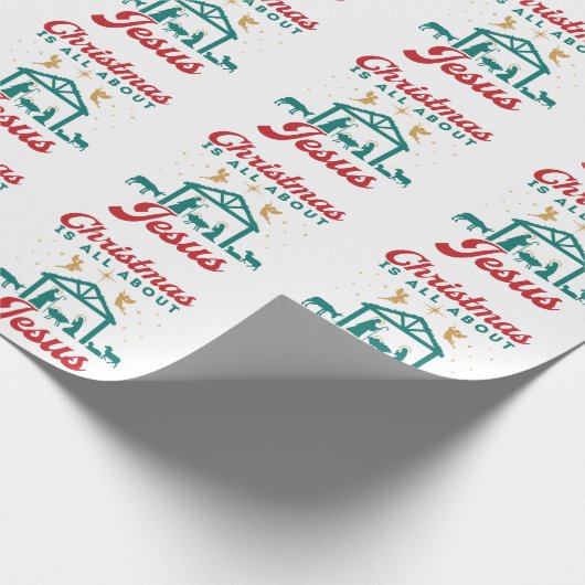 Kerstmis gaat helemaal over Jezus Nativiteitsscène Cadeaupapier (Hoek)