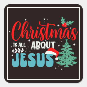 Kerstmis gaat over Jezus-43687 Tweekleurige koffie Vierkante Sticker