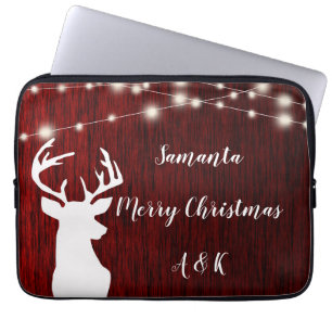 Kerstmis, garland, hertenkop, gepersonaliseerd laptop sleeve