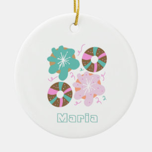 Kerstmis Gebeeldhouwde Donuts Roze Doodles Keramisch Ornament