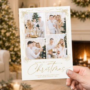 Kerstmis Geblessed Goud Ivoor Handgetekende 4 Foto Feestdagenkaart