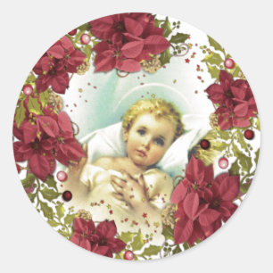 Kerstmis Geboorte Baby Jesus Bloemen Religieus Ronde Sticker