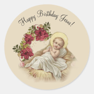 Kerstmis Geboorte Baby Jesus Floral Ronde Sticker