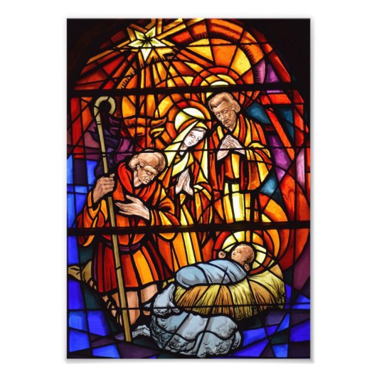 Kerstmis Geboorte Glas in lood Afbeelding Baby Jes Foto Afdruk (Voorkant)