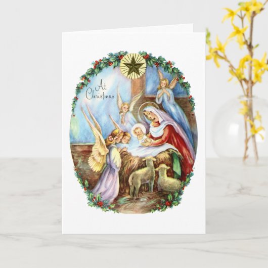 Kerstmis Geboorte Midden-eeuw Kaart (Gele Bloem)