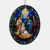 Kerstmis Geboorte Scène Glas in lood Keramisch Ornament (Rechts)