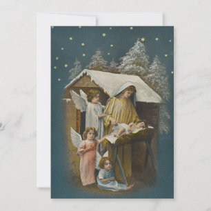 Kerstmis Geboorte Scène Mary Angel Manger  Feestdagenkaart