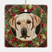 Kerstmis Geel Lab Hond Keramisch Ornament (Achterkant)
