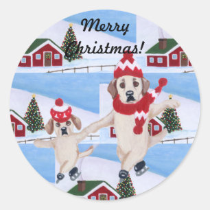 Kerstmis Geel Labrador Leuk Schilderen Ronde Sticker