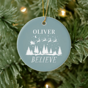 Kerstmis geloven traditioneel stoffig blauw keramisch ornament