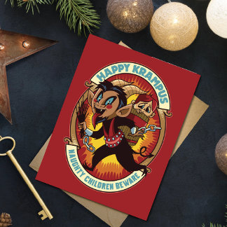 Kerstmis Gelukkige Krampus Ondeugende Kinderen Pas Feestdagen Kaart