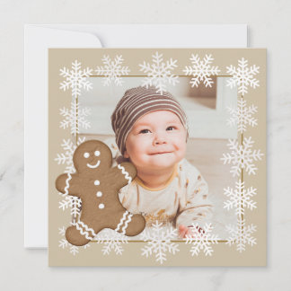 Kerstmis Gemberkoek Sneeuwvlok Vakantie Kind Foto Feestdagenkaart