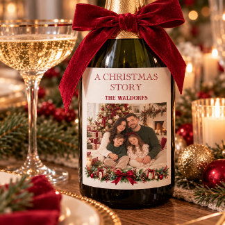 Kerstmis Gepersonaliseerd Familie Foto Wijnlabel Wijn Etiket