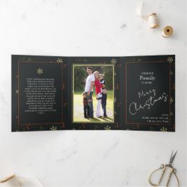 Kerstmis Gepersonaliseerde Familie Foto Rustiek Drieluik Wenskaart